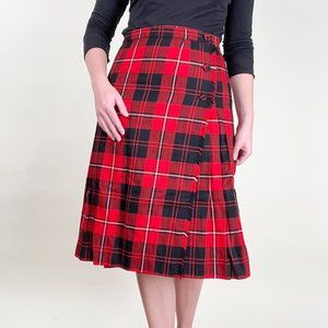 Vintage Plaid 100% Wool High Rise Midi Skirt Pleated Preppy Academia Tartan Kilt